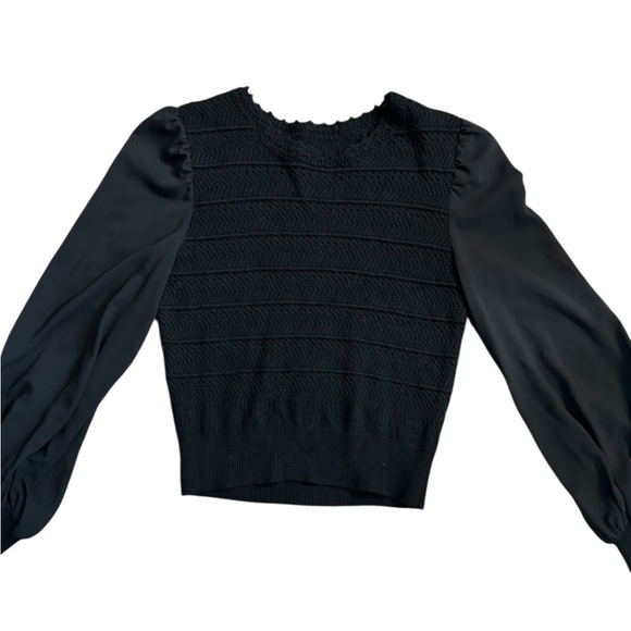 A394 BANJANAN Rosie Crochet Mix Crew Neck Black Cashmere Wool blend Sz M - Picture 3 of 8